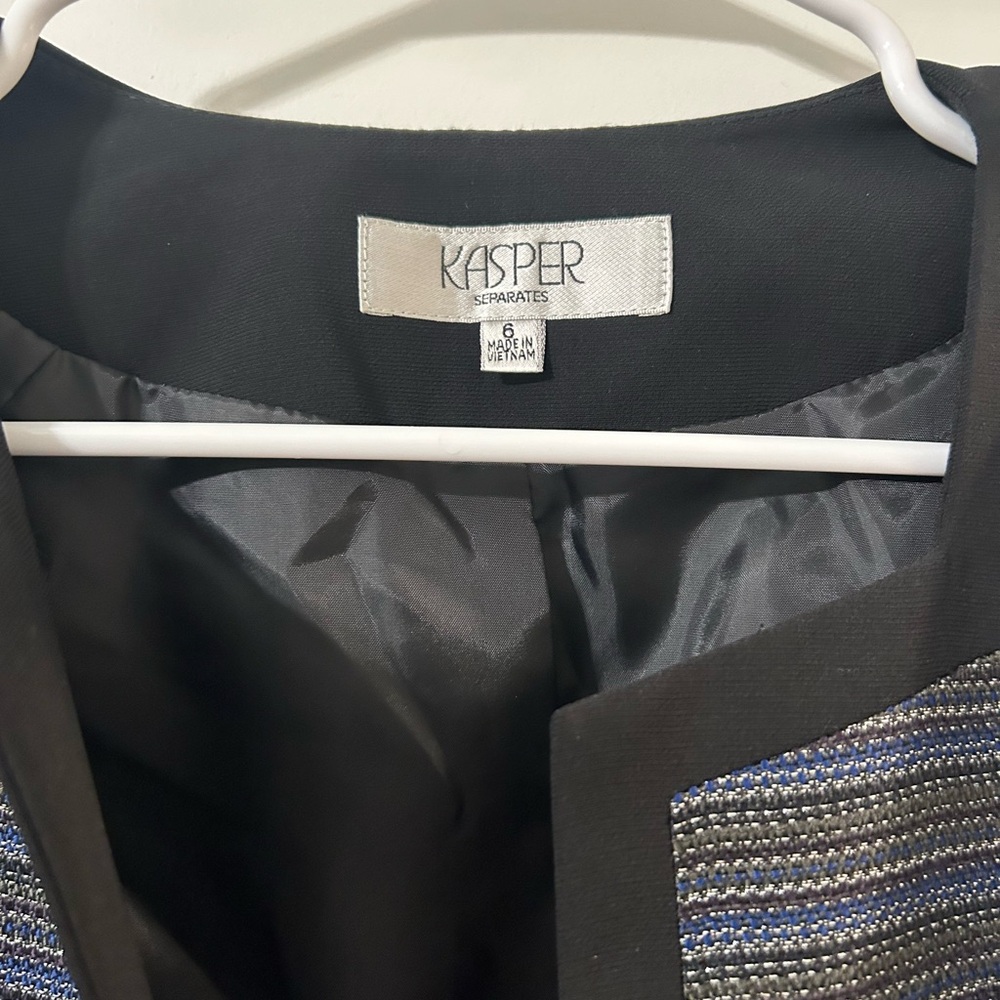 Kasper Black and Blue Striped Blazer